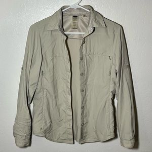 REI UPF 30+ Hiking Longsleeve Top Women’s Tan Khaki Button Down Shirt Blouse XS